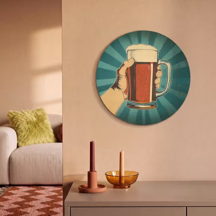 Akoestisch schilderij rond - Bierglas - Schuim - Retro - Groen — 2