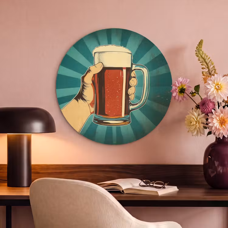 Akoestisch schilderij rond - Bierglas - Schuim - Retro - Groen — 6