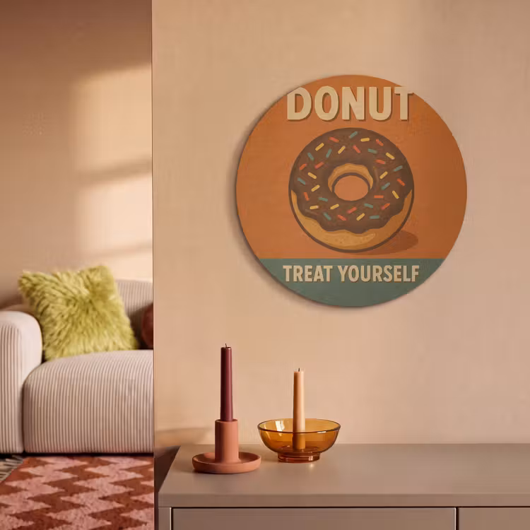 Akoestisch schilderij rond - Donut - Spikkels - Kleurrijk - Quote — 2