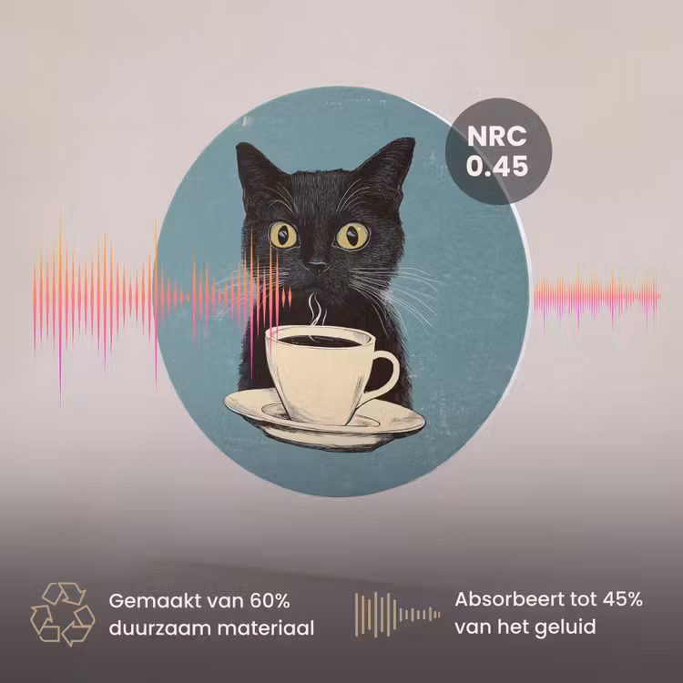 Akoestisch schilderij rond - Kat - Zwart - Koffie - Minimalistisch — 3