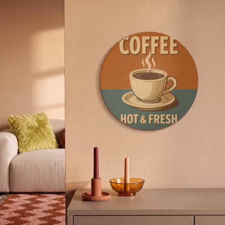 Akoestisch schilderij rond - Koffie - Kop - Vintage - Quote — 2