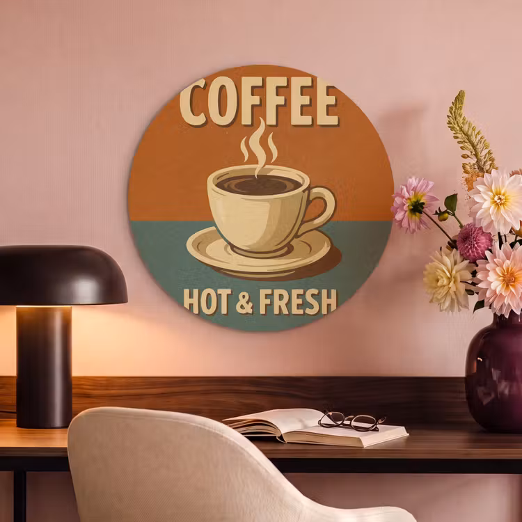 Akoestisch schilderij rond - Koffie - Kop - Vintage - Quote — 6