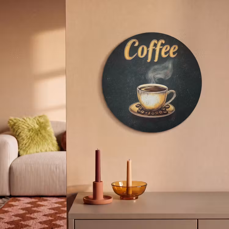 Akoestisch schilderij rond - Koffie - Schotel - Koffiebonen - Retro — 2