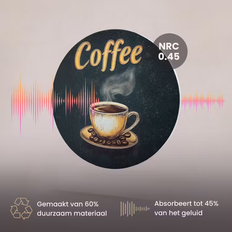 Akoestisch schilderij rond - Koffie - Schotel - Koffiebonen - Retro — 3
