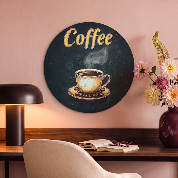 Akoestisch schilderij rond - Koffie - Schotel - Koffiebonen - Retro — 6