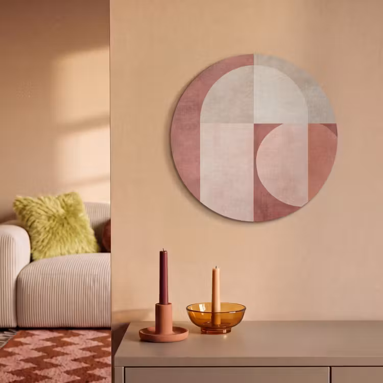 Akoestisch schilderij rond - Abstracte Geometrische Vormen Oudroze — 2