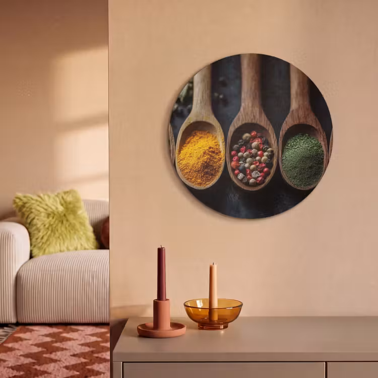Akoestisch schilderij rond - Houten - Lepels - Specerijen - Kruiden — 2