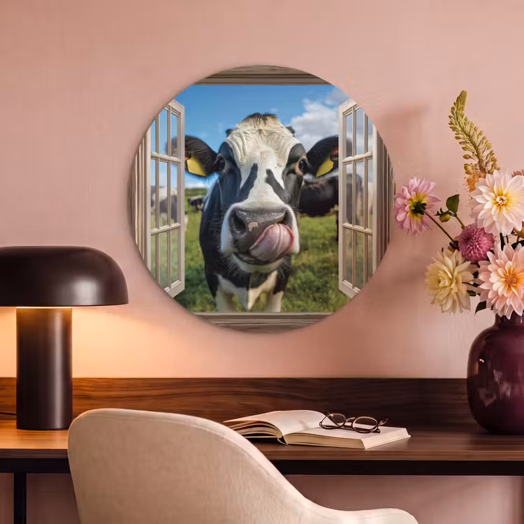 Akoestisch schilderij rond - Doorkijk - Koe - Weiland - Dieren - Natuur — 6