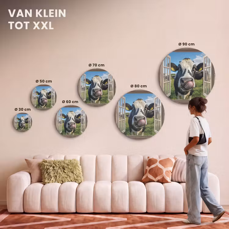 Akoestisch schilderij rond - Doorkijk - Koe - Weiland - Dieren - Natuur — 7