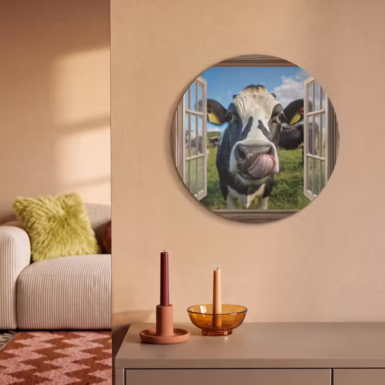 Akoestisch schilderij rond - Doorkijk - Koe - Weiland - Dieren - Natuur — 2
