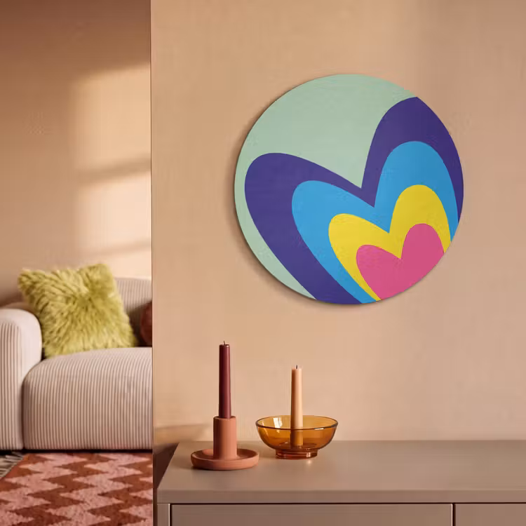 Akoestisch schilderij rond - Hartjes - Kleurrijk - Valentijn — 2