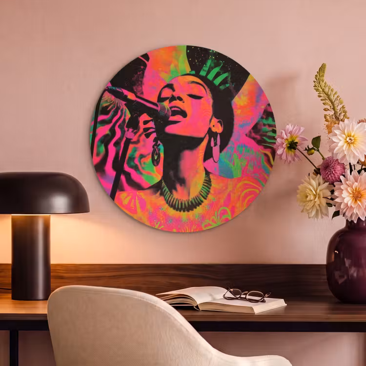 Akoestisch schilderij rond - Neon - Vrouw - Microfoon — 6