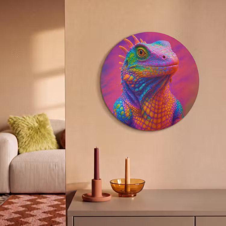 Akoestisch schilderij rond - Kameleon - Dieren - Neon - Kleur — 2