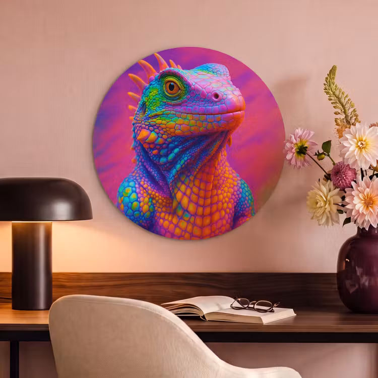 Akoestisch schilderij rond - Kameleon - Dieren - Neon - Kleur — 6