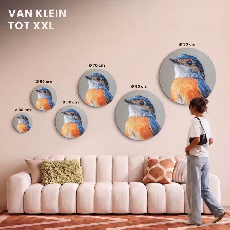 Akoestisch schilderij rond - Kleurrijk - Vogeltje - Veren - Blauw — 7