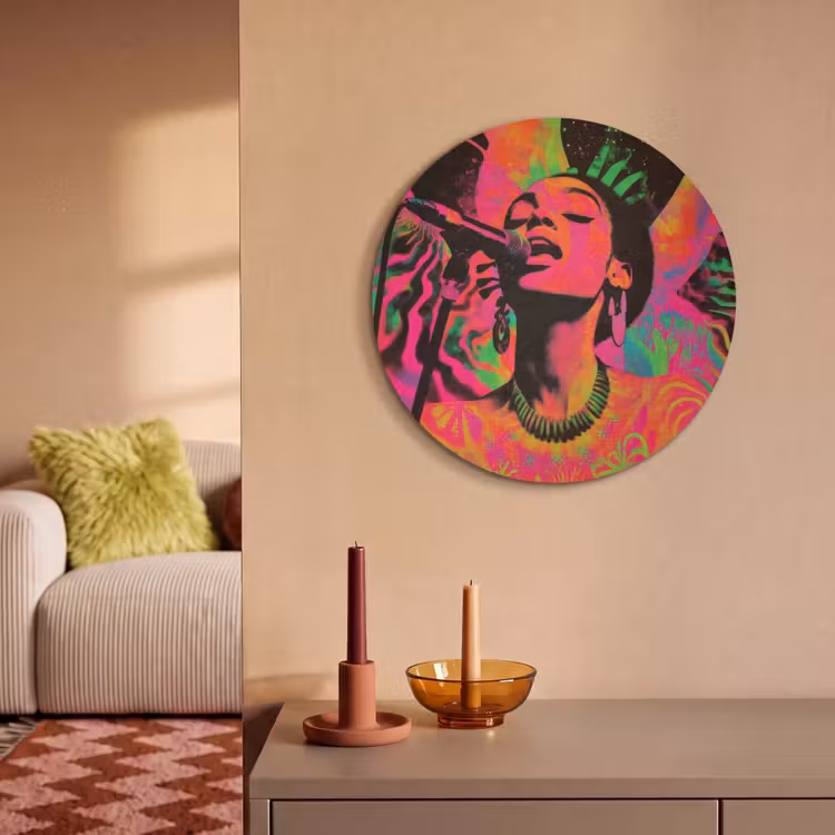 Akoestisch schilderij rond - Neon - Vrouw - Microfoon — 2