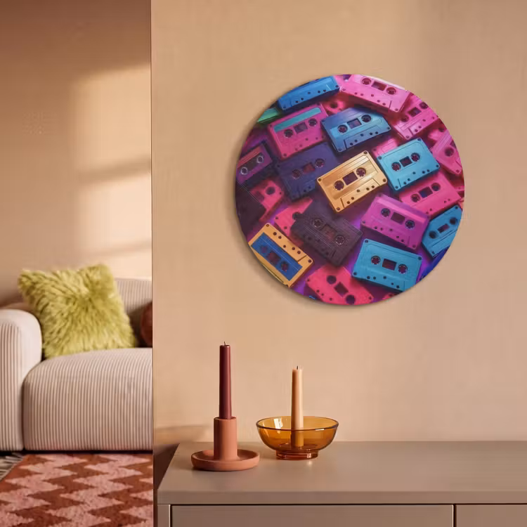 Akoestisch schilderij rond - Cassetteband - Kleurrijk - Energiek — 2