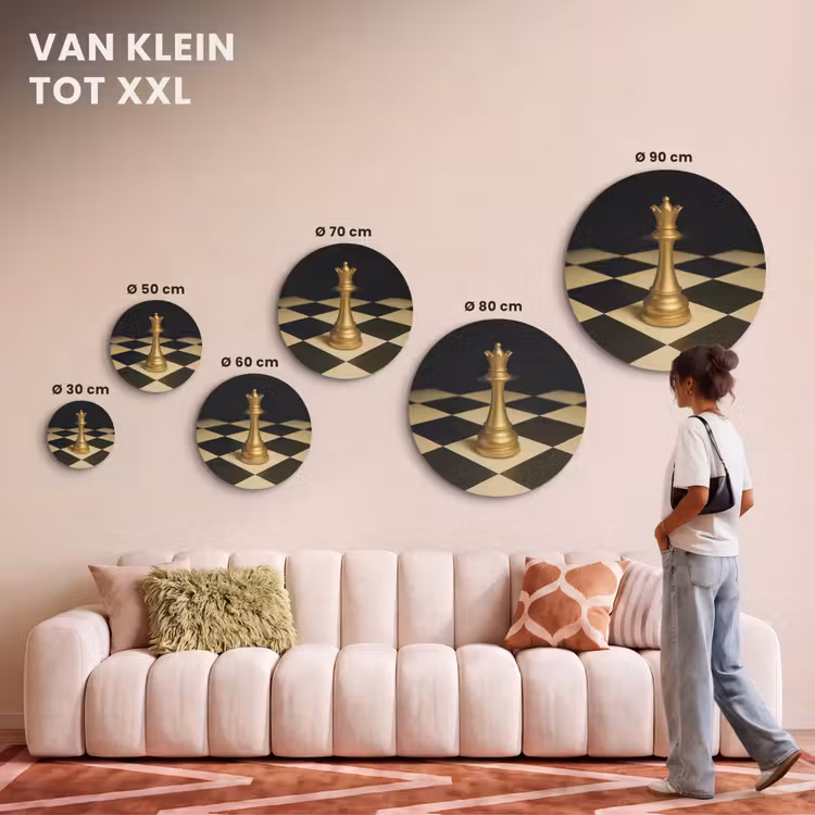 Akoestisch schilderij rond - Koningin - Schaakstuk - Geblokt - Goud — 7