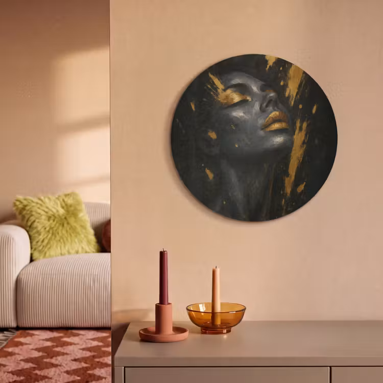 Akoestisch schilderij rond - Gezicht - Vrouw - Verfspatten - Abstract — 2