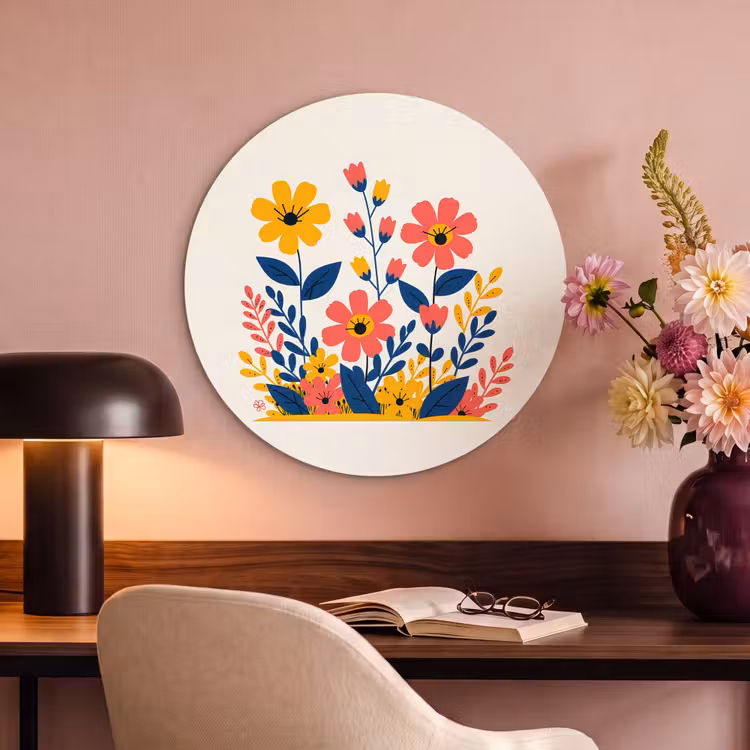 Akoestisch schilderij rond - Illustratie - Bloemen - Bladeren - Roze — 6