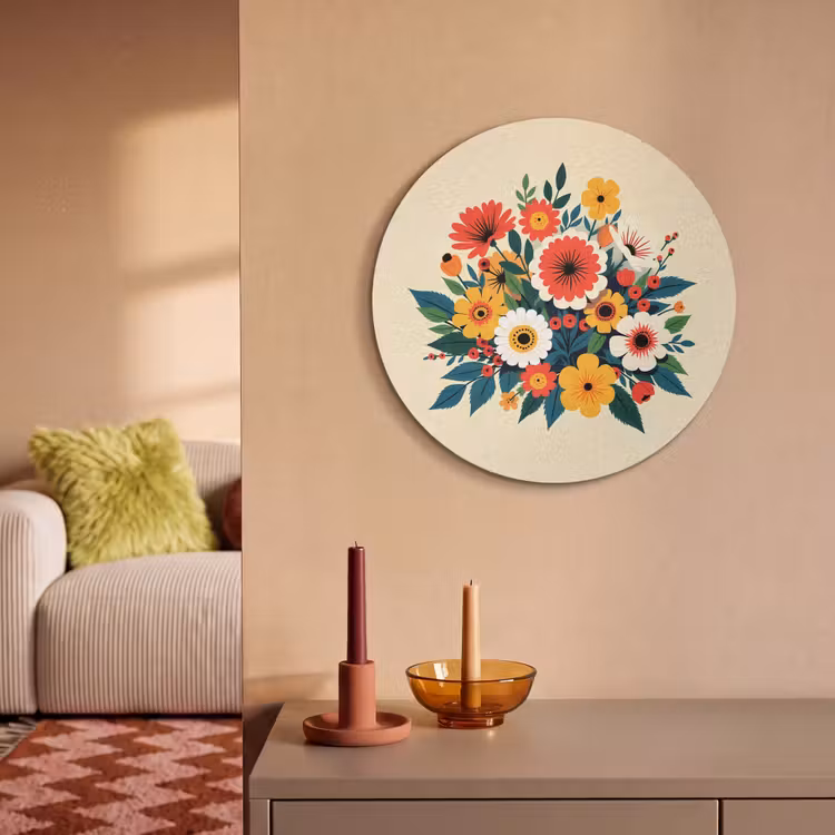 Akoestisch schilderij rond - Boeket - Bladeren - Illustratie - Kleurrijk — 2