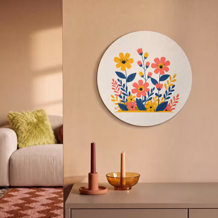 Akoestisch schilderij rond - Illustratie - Bloemen - Bladeren - Roze — 2