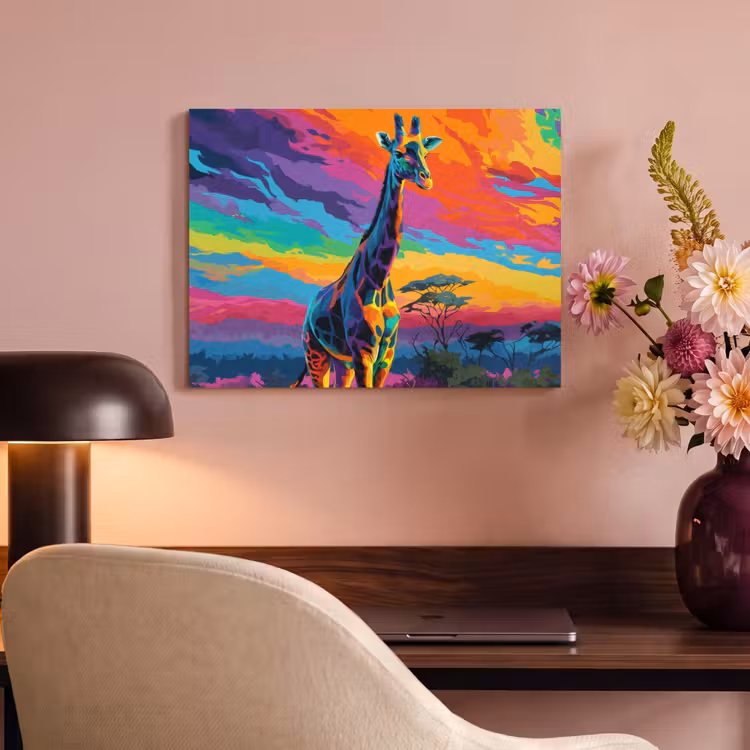 Akoestisch schilderij - Giraffe - Savanna - Lucht - Gekleurd — 6