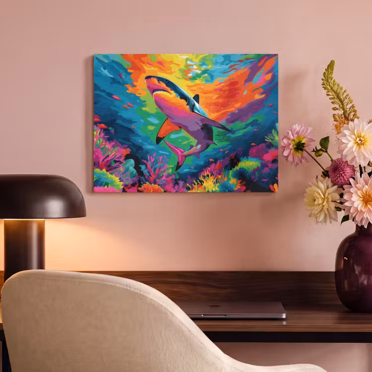 Akoestisch schilderij - Haai - Koraalrif - Abstract - Kleurrijk — 6