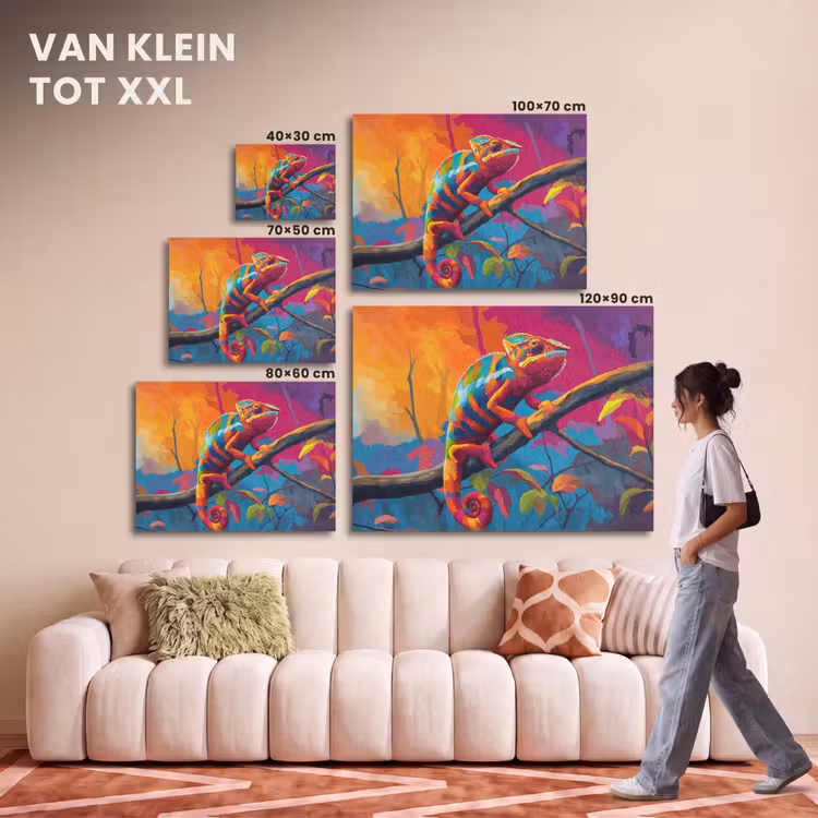 Akoestisch schilderij - Kameleon - Tak - Gestreept - Bladeren — 7