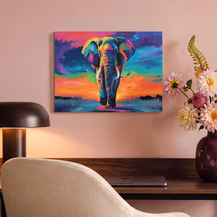 Akoestisch schilderij - Olifant - Kleurrijk - Lucht - Abstract — 6