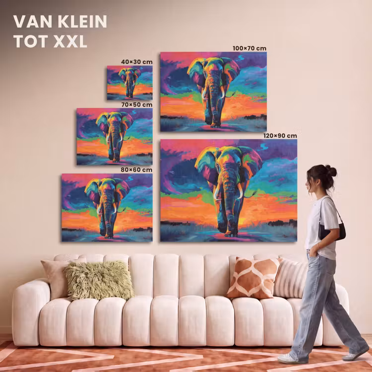 Akoestisch schilderij - Olifant - Kleurrijk - Lucht - Abstract — 7