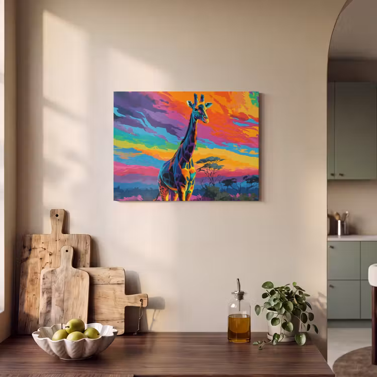 Akoestisch schilderij - Giraffe - Savanna - Lucht - Gekleurd — 4