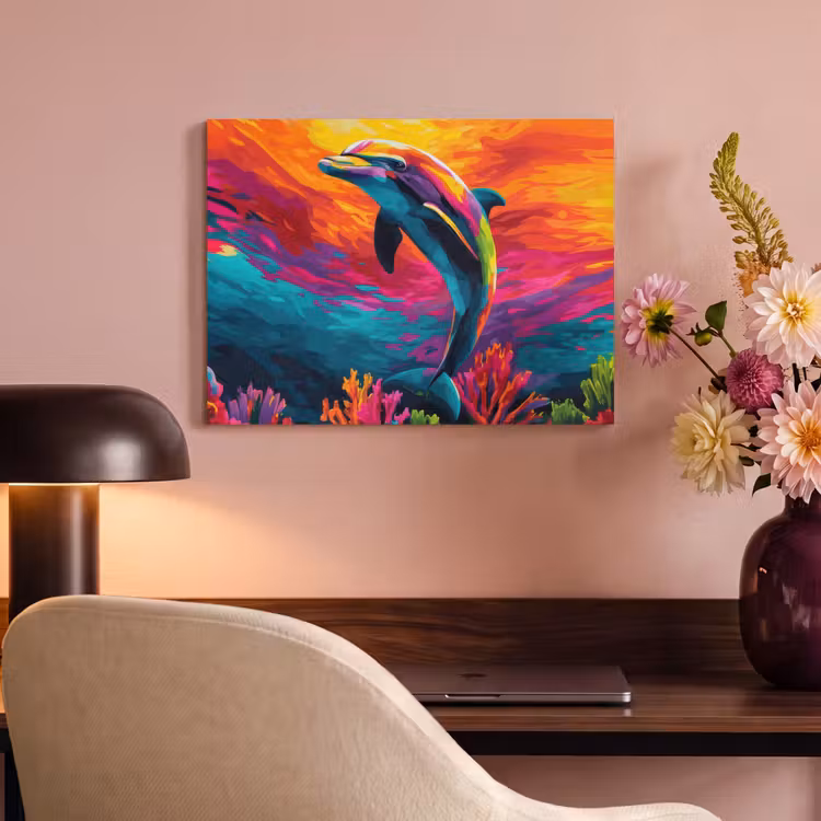 Akoestisch schilderij - Dolfijn - Kleurrijk - Oceaan - Koraal — 6
