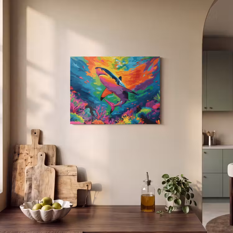 Akoestisch schilderij - Haai - Koraalrif - Abstract - Kleurrijk — 4