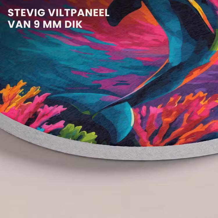 Akoestisch schilderij rond - Dolfijn - Kleurrijk - Oceaan - Koraal — 5