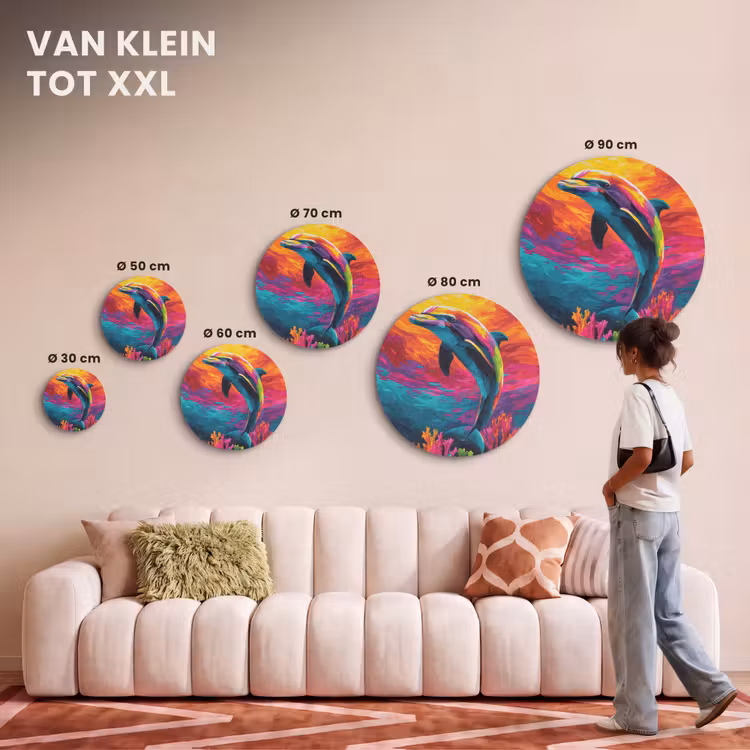 Akoestisch schilderij rond - Dolfijn - Kleurrijk - Oceaan - Koraal — 7