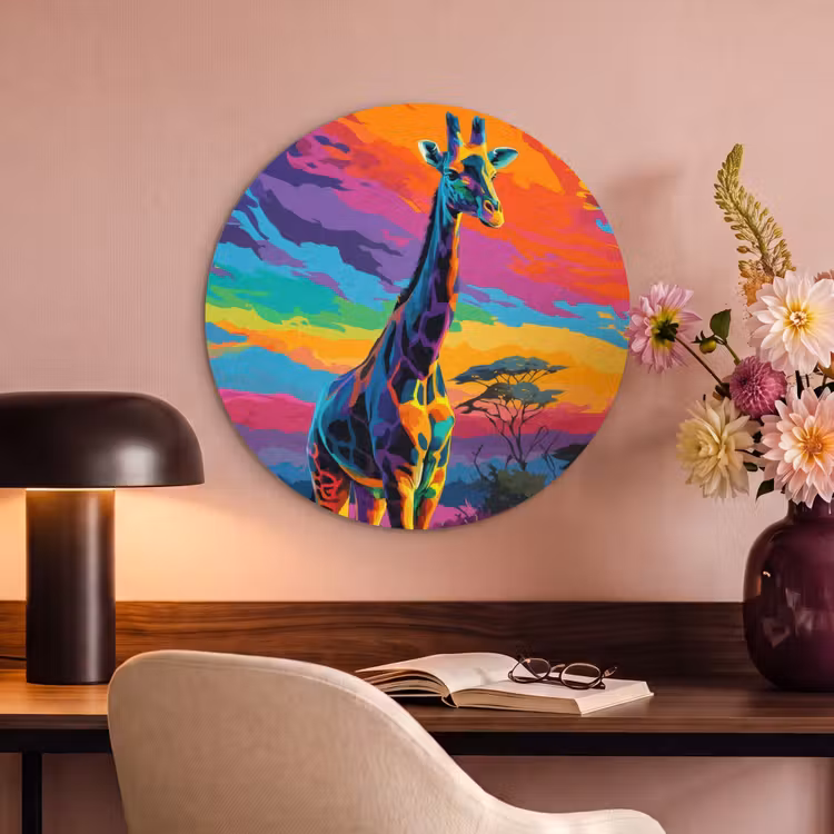 Akoestisch schilderij rond - Giraffe - Savanna - Lucht - Gekleurd — 6