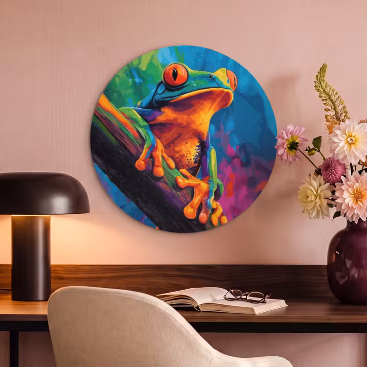 Akoestisch schilderij rond - Kikker - Felgekleurd - Tak - Regenboog — 6