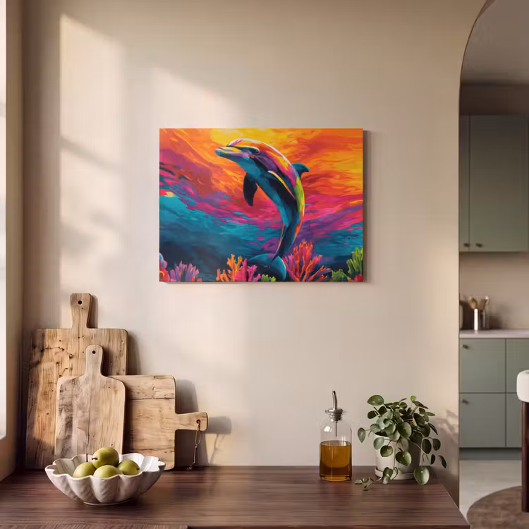 Akoestisch schilderij - Dolfijn - Kleurrijk - Oceaan - Koraal — 4