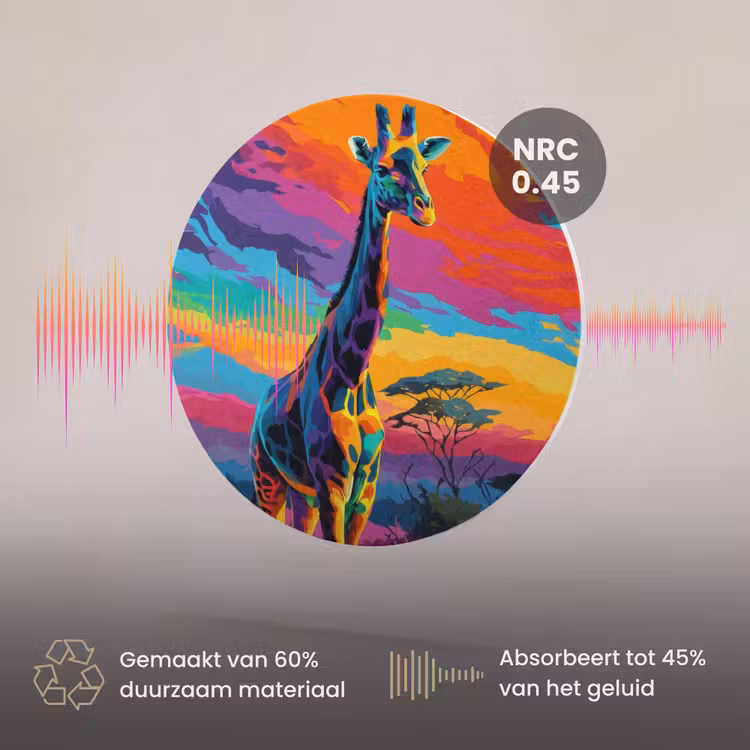 Akoestisch schilderij rond - Giraffe - Savanna - Lucht - Gekleurd — 3
