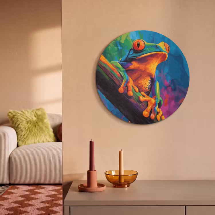 Akoestisch schilderij rond - Kikker - Felgekleurd - Tak - Regenboog — 2