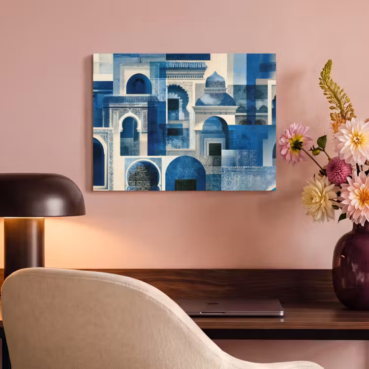Akoestisch schilderij - Abstract - Islamitisch - Blauw - Wit — 6