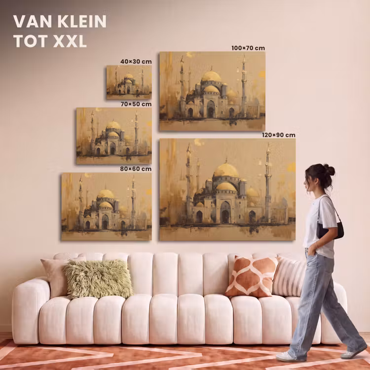 Akoestisch schilderij - Goud - Abstracte penseelstreken - Moskee — 7
