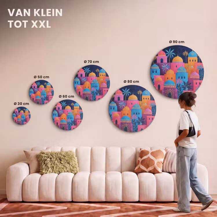 Akoestisch schilderij rond - Kleurrijke gebouwen - Avondlicht - Islamitisch — 7