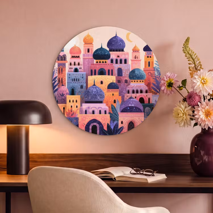 Akoestisch schilderij rond - Kleurrijke stad - Zon - Islamitisch — 6