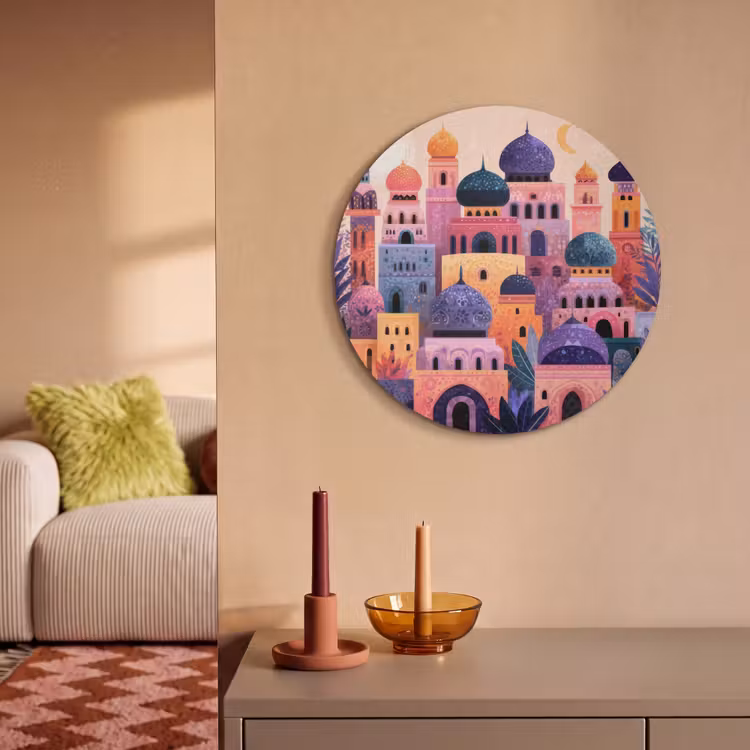 Akoestisch schilderij rond - Kleurrijke stad - Zon - Islamitisch — 2
