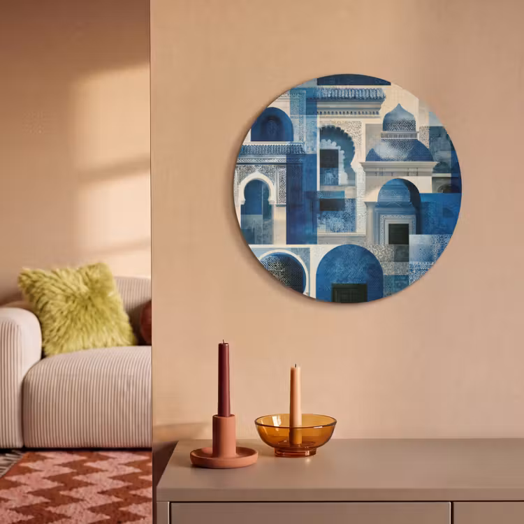 Akoestisch schilderij rond - Abstract - Islamitisch - Blauw - Wit — 2