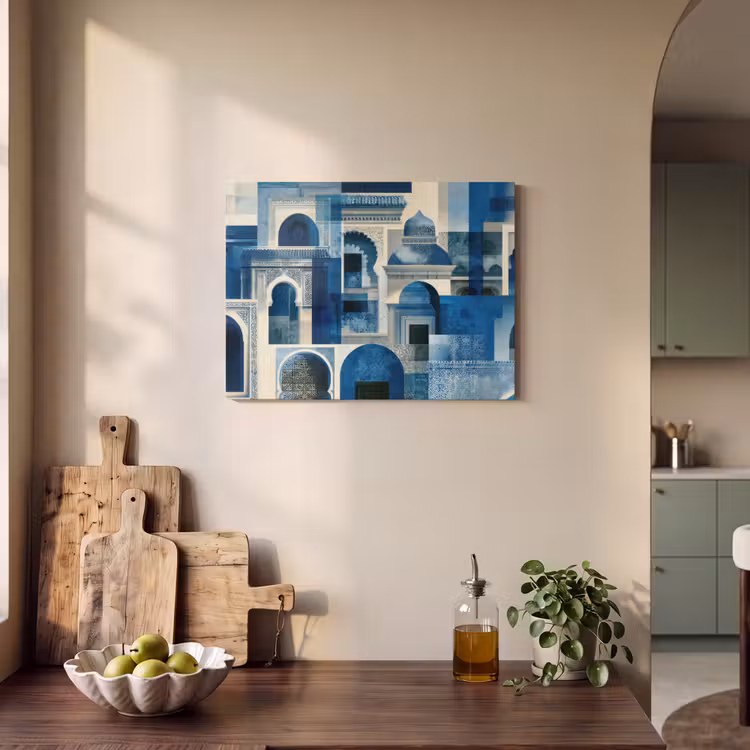 Akoestisch schilderij - Abstract - Islamitisch - Blauw - Wit — 4