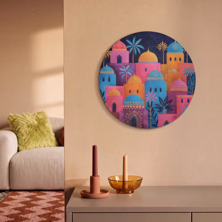 Akoestisch schilderij rond - Kleurrijke gebouwen - Avondlicht - Islamitisch — 2