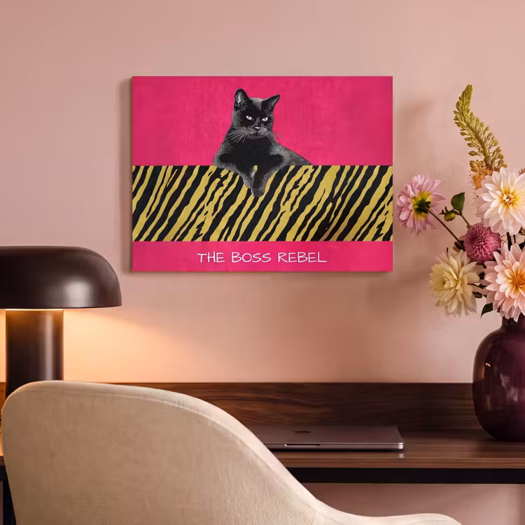 Akoestisch schilderij - Kat - Baas - Roze - Tijgerprint — 6